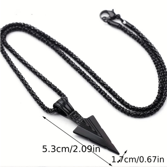 Men's Black Arrow Charm Necklace on Black chain NEW - Picture 2 of 5
